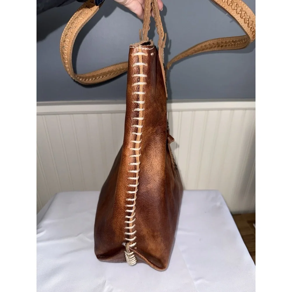 Bed Stu Leather Barra Tote Shoulder Bag Purse Handbag Brown Distressed EUC